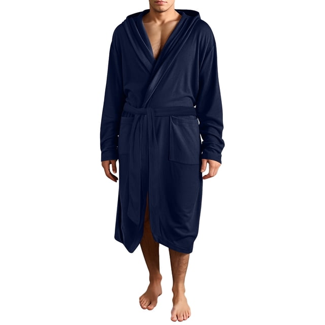 Ccpelsie Mens Robe Lightweight Soft Bathrobe Sleepwear Spring Fall Winter Mens Warm Loungewear with Pockets(A01-Blue,3XL)