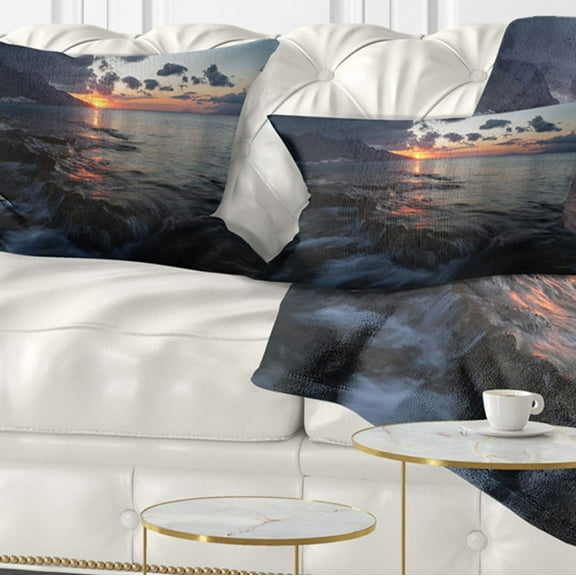 Designart 12" x 20" Blue Polyester Throw Pillow