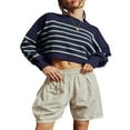 thumbnail image 1 of Pulls pour Femmes Décontractés à Manches Longues Col Rond Tricoté Côtelé Pull Rayé Blouse, 1 of 6