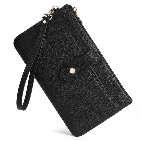 GAEKEAO Wristlet Wallets for Women Rfid Blocking Vegan Leather Card Phone Holder with 10 Card Slots 2 ID Window