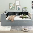 thumbnail image 3 of Newest Wood Full Size Platform Bed with Storage Shelves, Drawers, Charging Station , Upholstered Headboard, Gray, 3 of 9