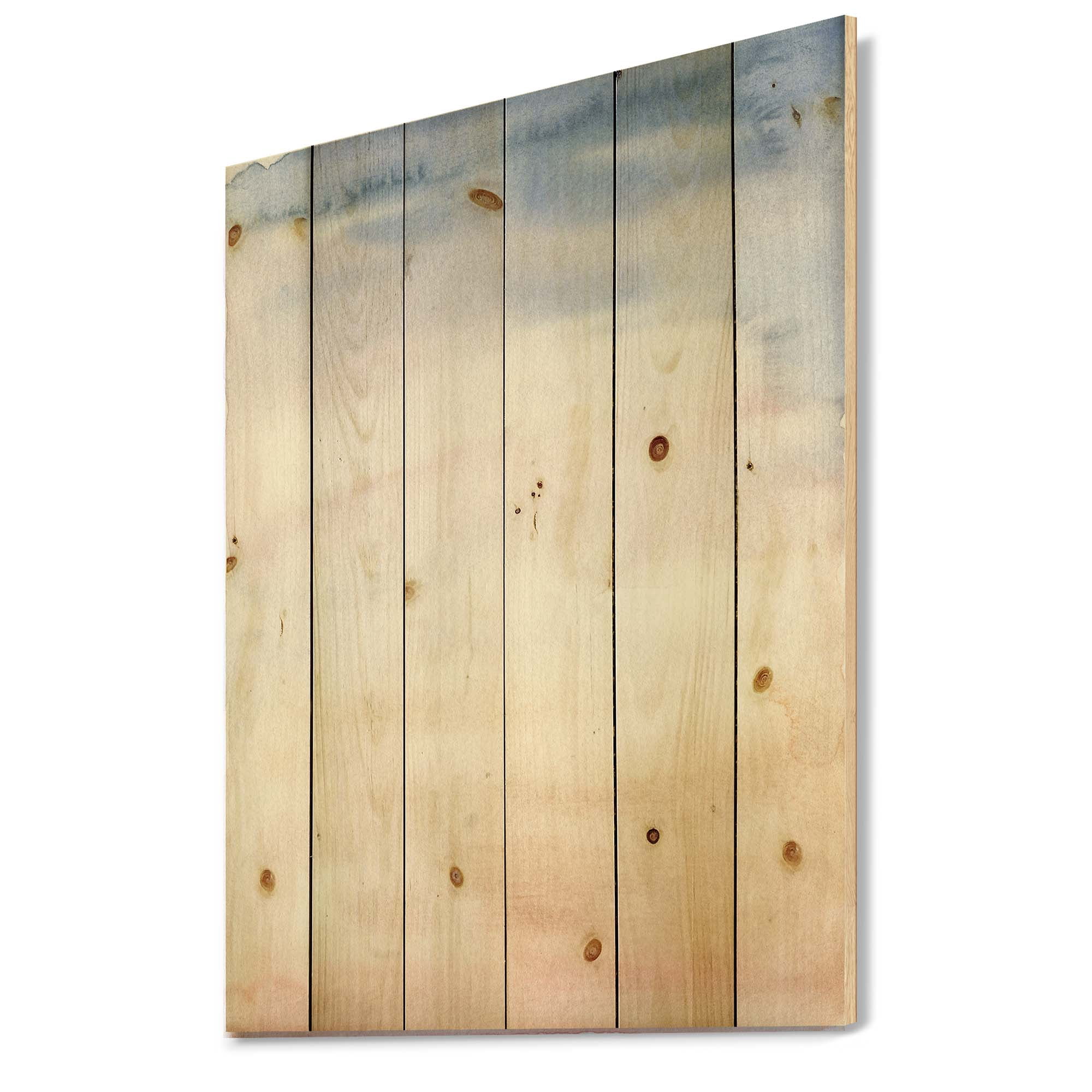 Designart 'Pastel Abstract With Pink Dark Blue and Beige Spots' Modern Print on Natural Pine Wood