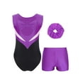 thumbnail image 4 of Haitryli Gymnastics Leotard for Girls Shiny Rhinestones Ballet Dance Unitard with Shorts Hair Band Set Purple 14, 4 of 7