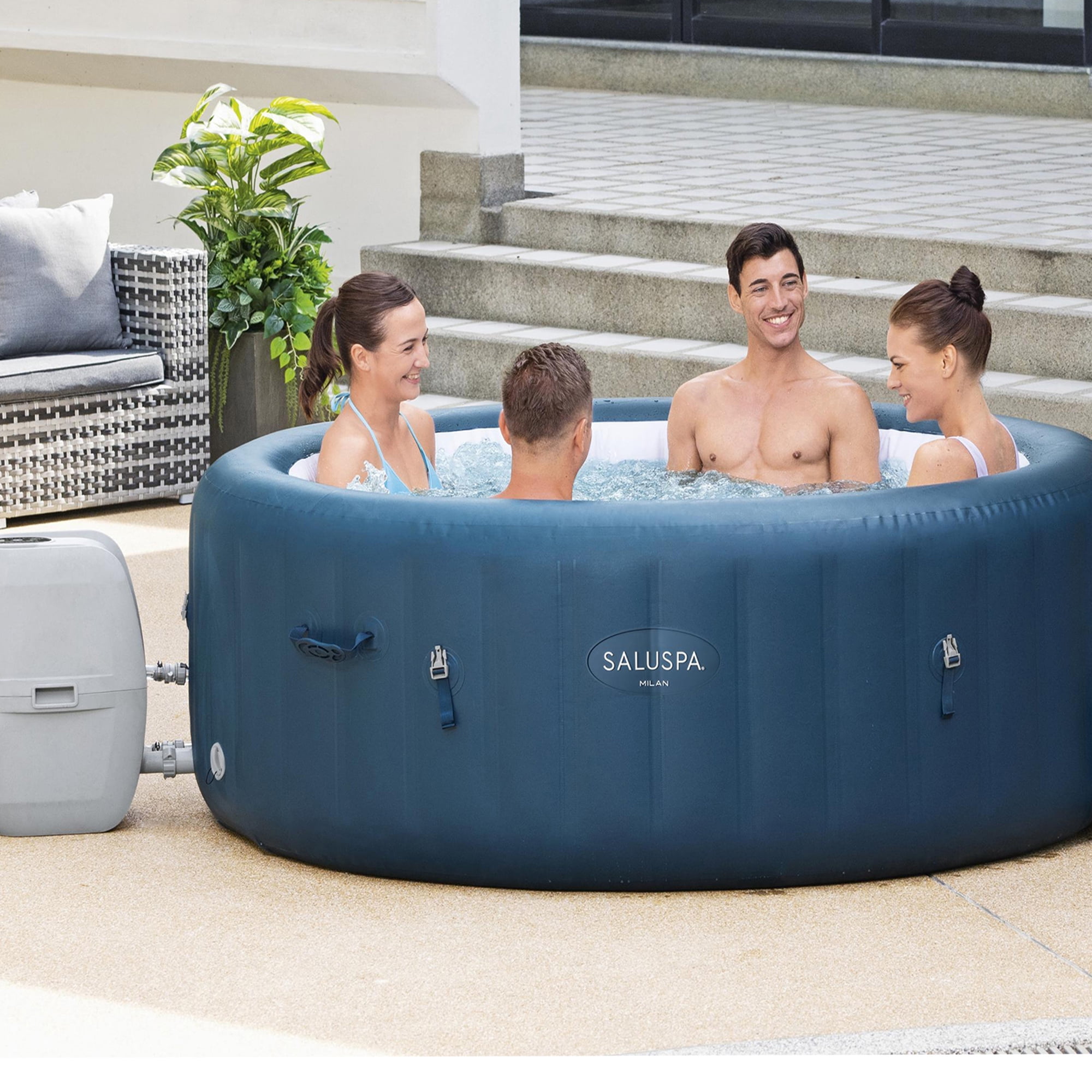 Bestway SaluSpa Milan 4-6 Person Inflatable Hot Tub, Round Energy-Efficient Spa, 77" x 28"