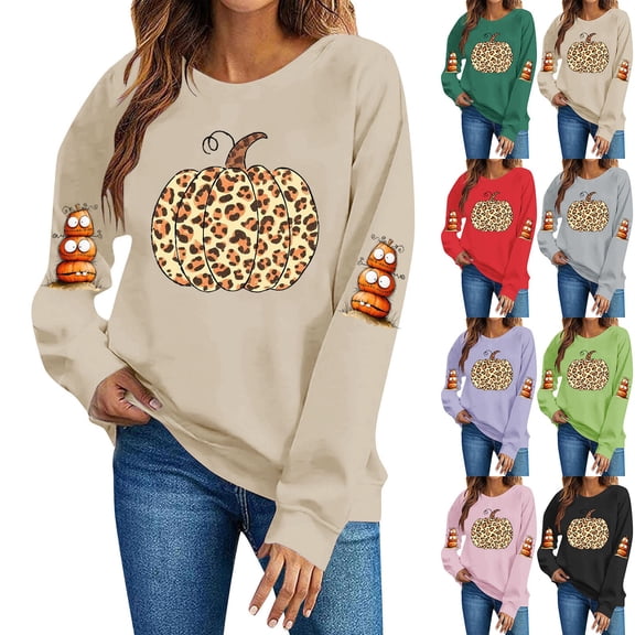 VKOYWKM Fall Sweatshirt for Women Halloween Pumpkin Graphic Sweatshirt Crewneck Long Sleeve Pullover Party Tops Matching Family Halloween Sweatshirts