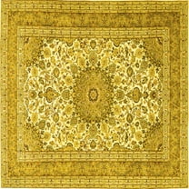 Ahgly Company Machine Washable Indoor Square Medallion Yellow Traditional Area Rugs, 4' Square