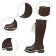 thumbnail image 4 of Rokment Womens Chunky Mid Calf Combat Boots Fashion Casual Leather Lace up Platform Knee High Tall Dress Riding Boots Fall Winter Brown Size 6, 4 of 7