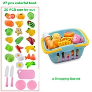NimJoy Pretend Play Grocery Shopping Basket Toy for Girls 3-6 Years - Kids Food Play Set, 28Pc Mutil-Color Sliceable Fruit and Vegetable to Toddlers Pretend Food
