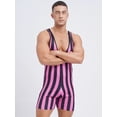 thumbnail image 4 of Zaldita Men's Striped Wrestling Singlet Bodysuits Swimsuit One Piece Sleeveless Gymnastic Sports Hot Pink L, 4 of 7