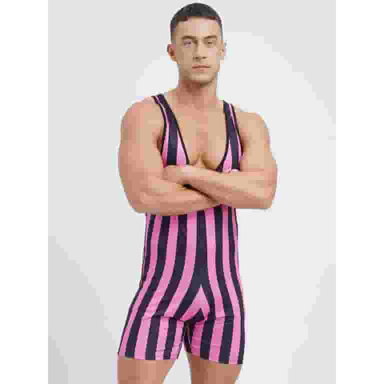 Zaldita Men's Striped Wrestling Singlet Bodysuits Swimsuit One