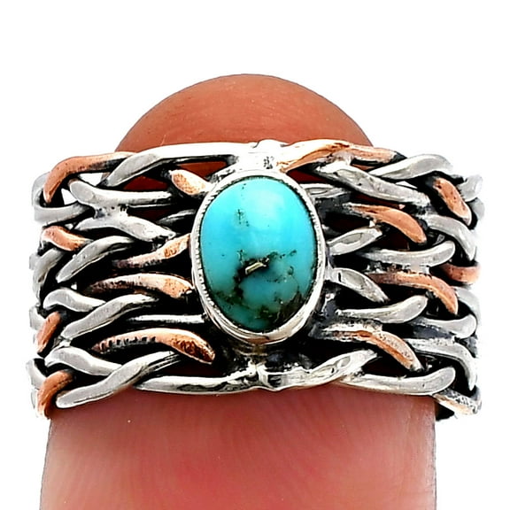 Two Tone - Natural Turquoise Morenci Mine 925 Silver Ring s.6.5 Jewelry R-1589 SDR229979