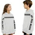thumbnail image 2 of SERTG Kids Valentine Funny Letter Print Hooded Sweatshirt Girls Long Sleeve Casual Solid Color Spring Fall Fleece-Lined Warm Top(White#1,5 Years), 2 of 7
