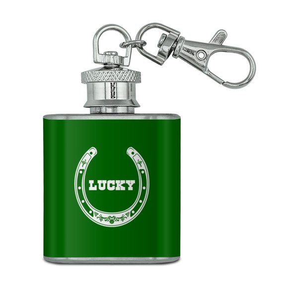 Horseshoe Lucky Green Stainless Steel 1oz Mini Flask Key Chain
