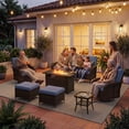 thumbnail image 3 of Sunmthink 7-Piece Patio Furniture Set, High Back Swivel Rocker Chairs with Thick Cushions, Wicker Rattan Outdoor Sectional Sofa with Fire Pit & Ottoman, Blue, 3 of 7