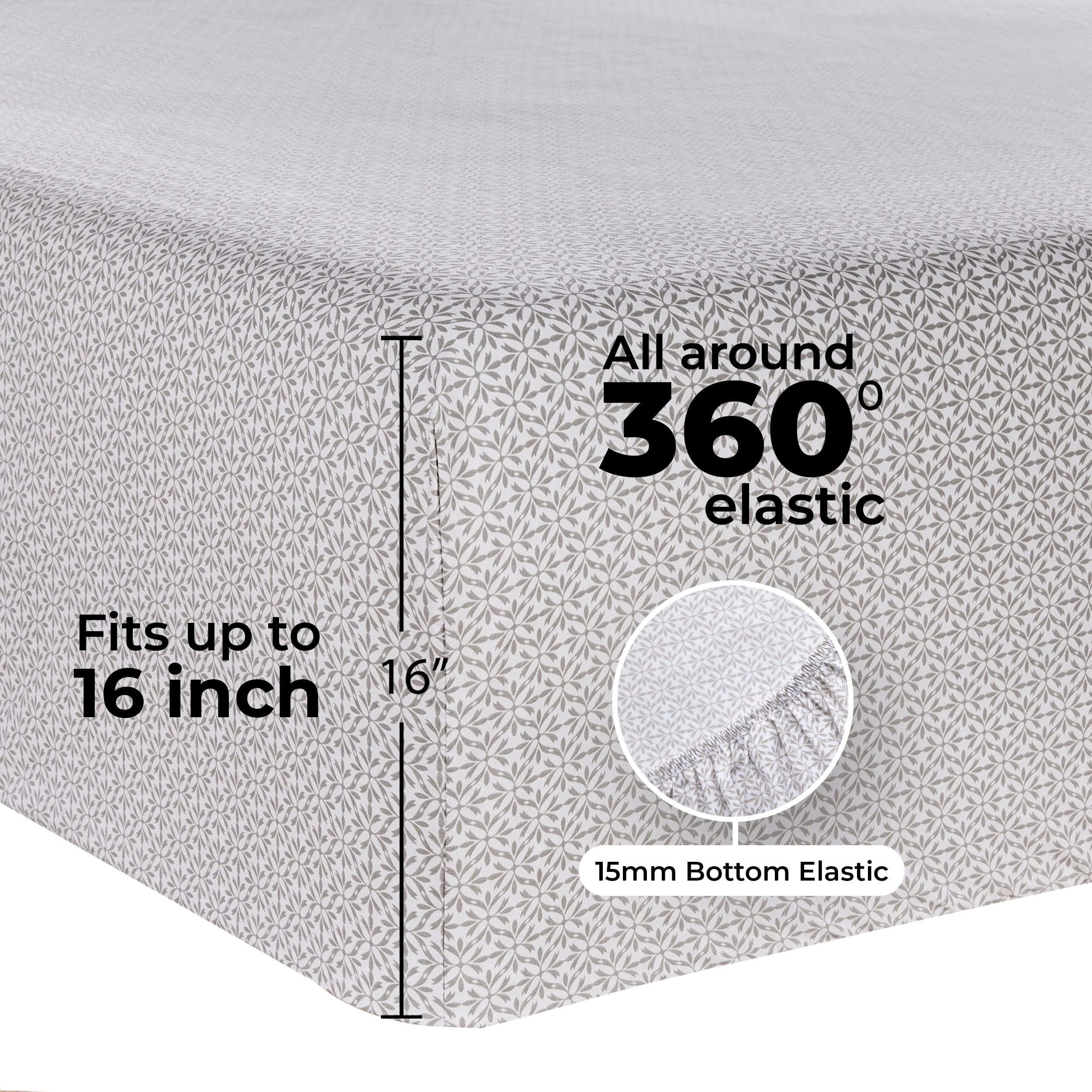 Mainstays Twin XL Grey Flake Cotton Polyester Bed Sheet Set 300