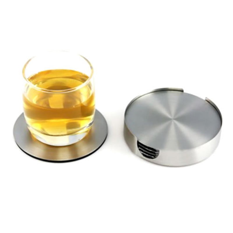 Coasters for Drinks 8 Pack in Stainless Steel Holder Deluxe Bar Accessories Set for sale online 