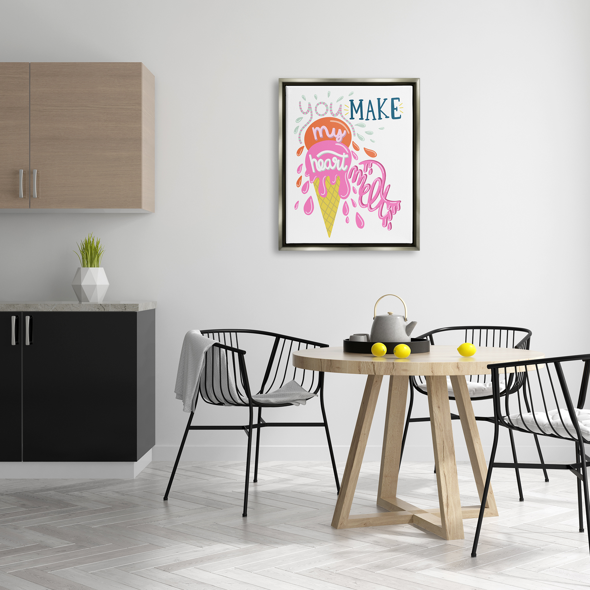 Stupell Industries Make My Heart Melt Summer Ice Cream Treat Graphic Art Luster Gray Floating Framed Canvas Print Wall Art, Design by Dominika Godette