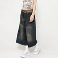 thumbnail image 5 of VBVC Women's High Waist Wide Leg Culotte Jeans,Washed Vintage Cropped Denim Pants For Women,Ladies Y2K Stretchy Streetwear Jeans with Pockets,Dark Blue,S-3XL, 5 of 7