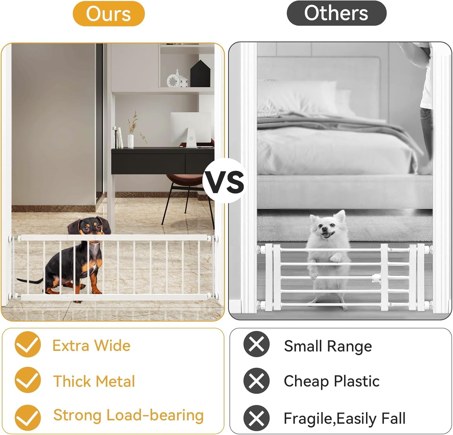 Dog Gate Indoor,18"-45" Extra Wide Metal Short Dog Gate to Step Over, 14" Tall Small Pet Gate with 3 Extension Kits, Pressure Mounted for Doorways & Stairs