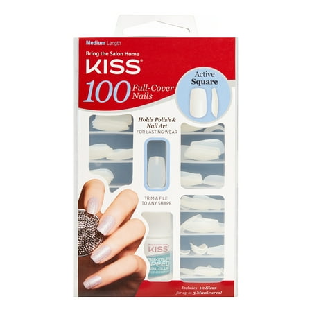 KISS 100 Full Cover Nails - Active Square (The Best Way To Get Acrylic Nails Off)