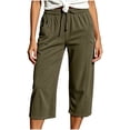 thumbnail image 2 of IUYRTFE Women's Corduroy Capri Pants with Drawstring Elastic Waist and Pockets Loose Fit Cropped Trousers for Summer and Fall Casual Wear, 2 of 8