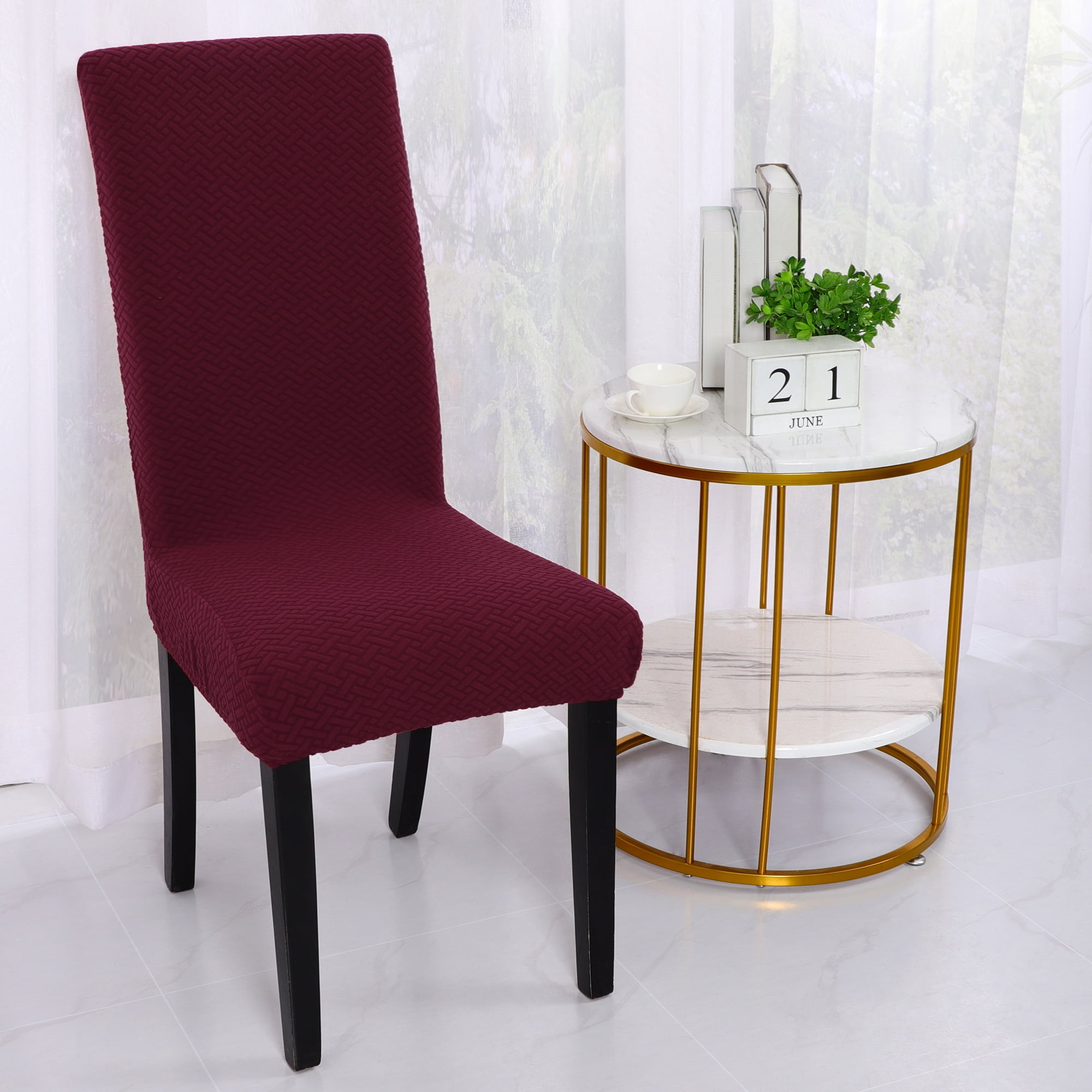 Piccocasa 4 Piece Dining Room Jacquard Knitted Chair Covers,Burgundy