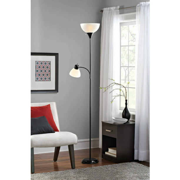 Mainstays Combo Floor Lamp With Bulbs, Mainstays 72 Combo Floor Lamp With Adjustable Reading Gold