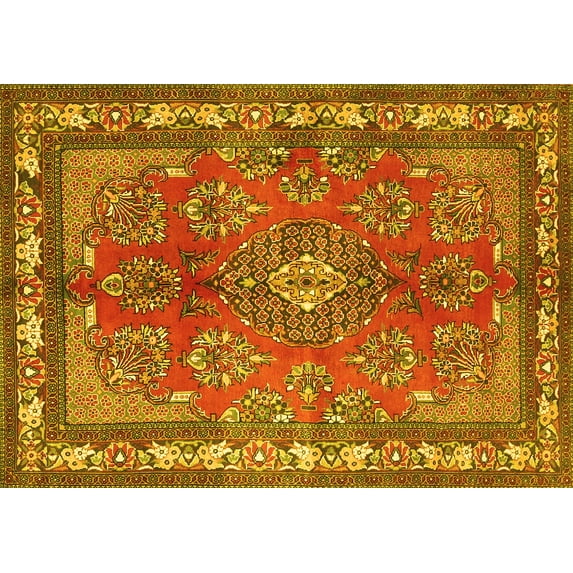 Ahgly Company Machine Washable Indoor Rectangle Medallion Yellow Traditional Area Rugs, 5' x 8'