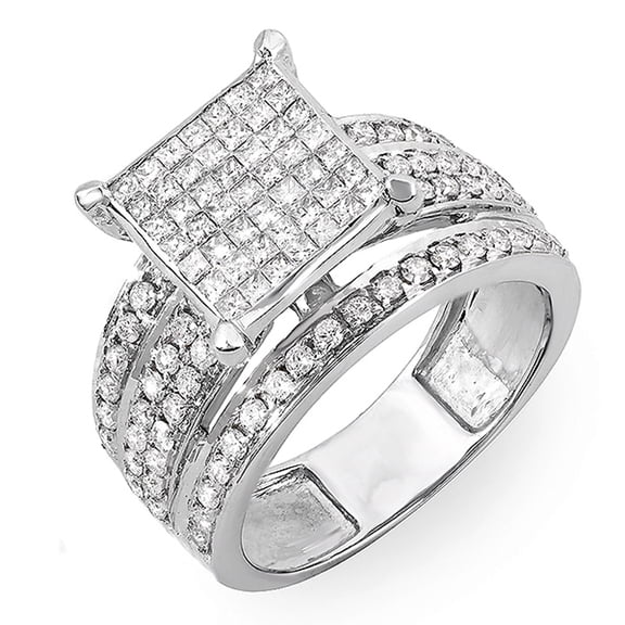 1.50 Carat (ctw) 14K White Gold Princess & Round Diamond Ladies Cocktail Engagement Bridal Ring 1 1/2 CT