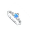 thumbnail image 4 of CHOOSE YOUR COLOR White CZ Blue Simulated Opal Claddagh Heart Ring .925 Sterling Silver Female Size 8, 4 of 4