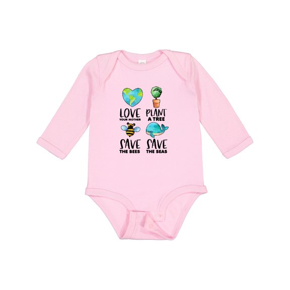 Inktastic Earth Day Plant a Tree Save the Bees Save the Seas Love Your Mother Earth Boys or Girls Long Sleeve Baby Bodysuit