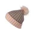 thumbnail image 3 of D&Y Rib Knit Beanie With Two Tone Cuff And Faux Fur Pom, Blush, 3 of 4