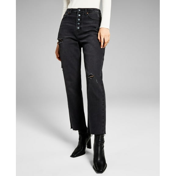 Now This Womens Ripped Mom Jeans Saturated Black 32