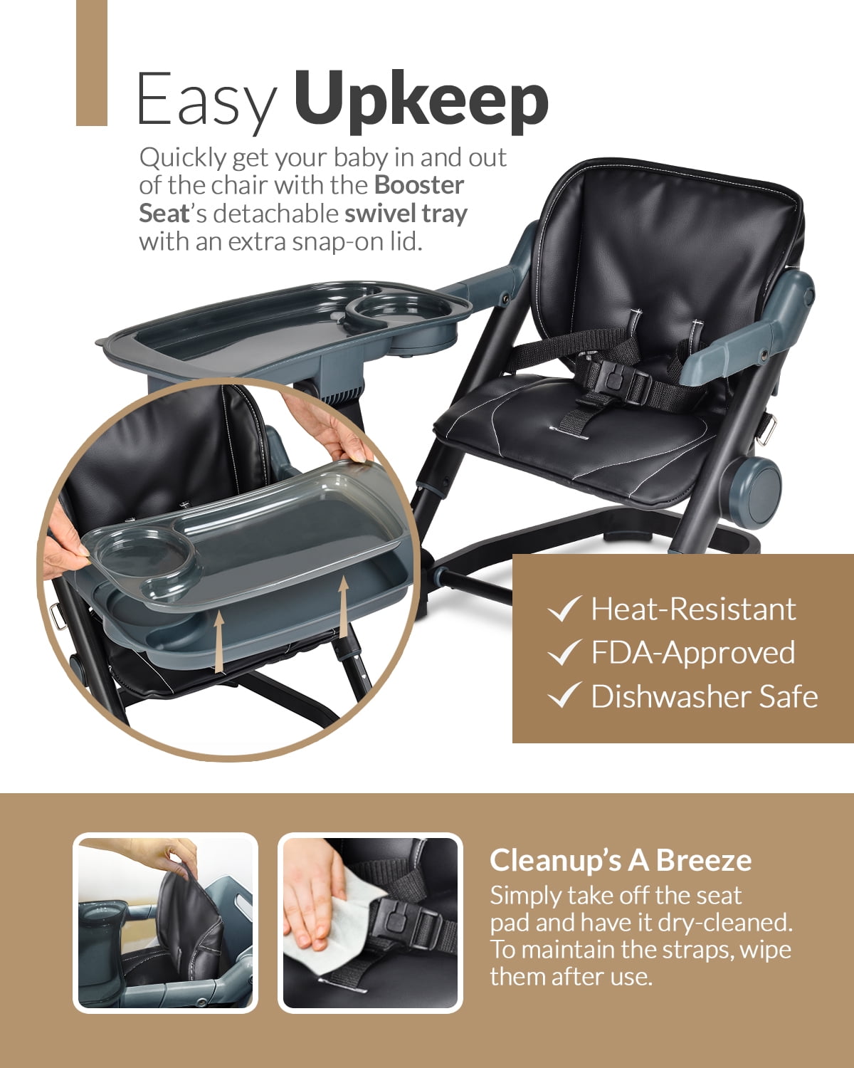Unilove Feed Me 3-in-1 Dining Booster Seat for Infant and Toddler, Bubble Black