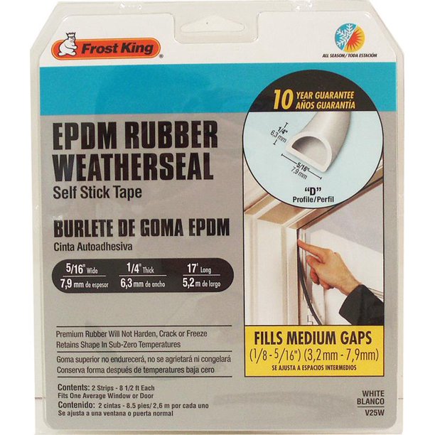 Frost King EPDM Rubber SelfStick Weatherseal Tape, DSection, 5/16" W