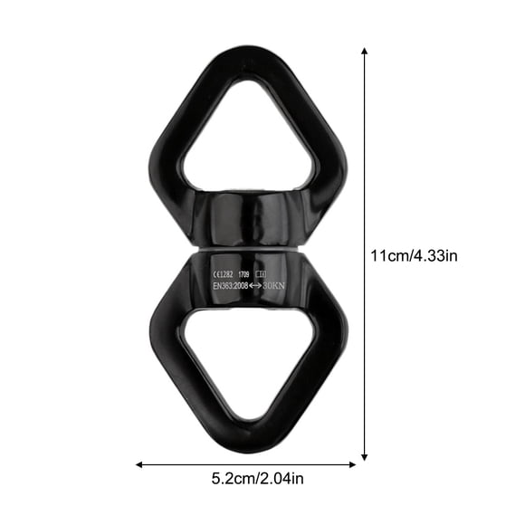 360 Degree Swivel Rope Connector Gear Mountaineering Duty Safety Spinning Carabiner Connection Hoop Attachment Outdoor Rescue Hardware Black
