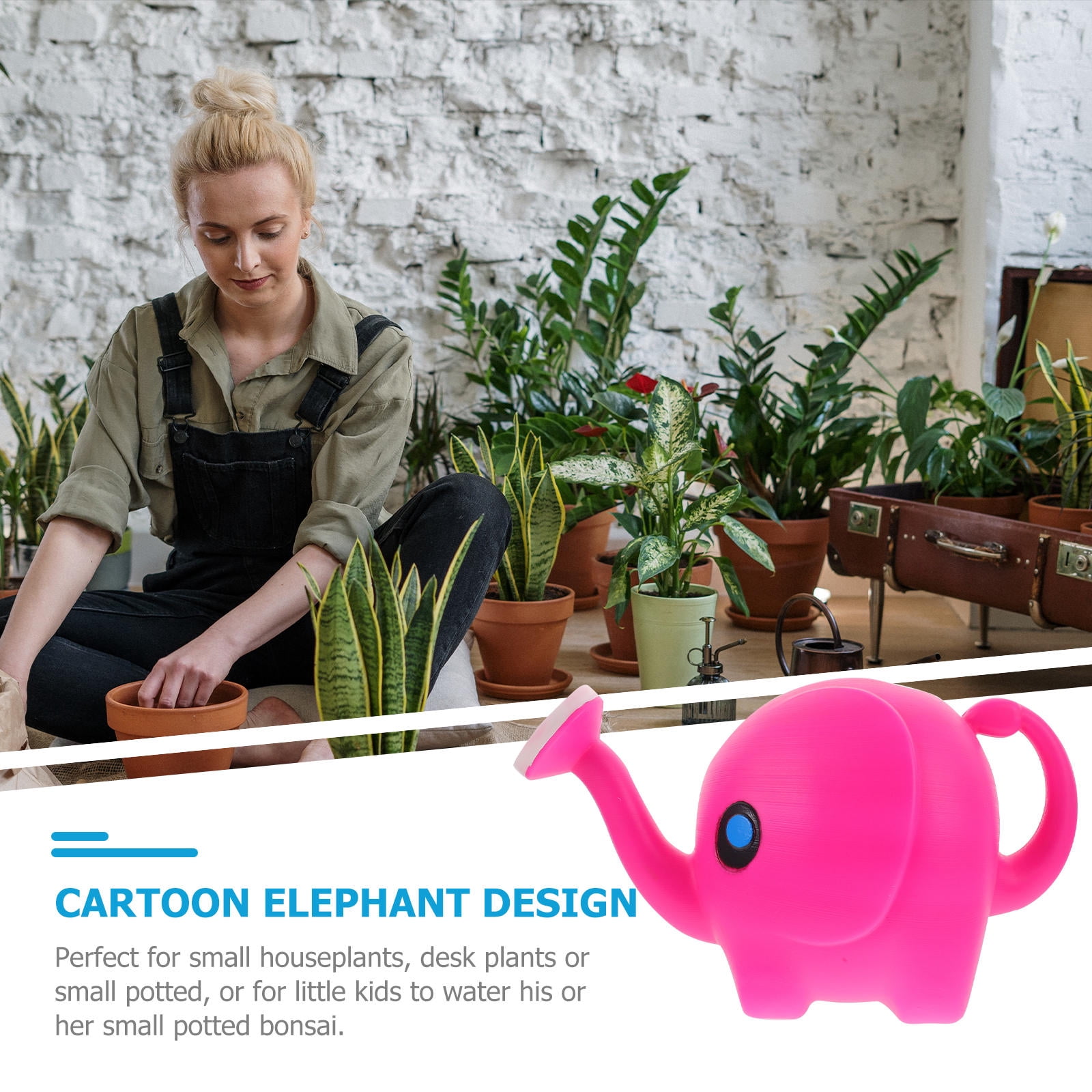 Masteelf Rosy Elephant Watering Can with Ergonomic Handle, 1.5L Capacity for Gardening, Indoor and Outdoor Plant Care