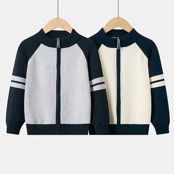 MKOSPLRT Girls Knit Cardigan Sweater Zip Up Long Sleeve Color Block Raglan Jacket Kids Toddler School Uniform Fall Jacket 3-8Y