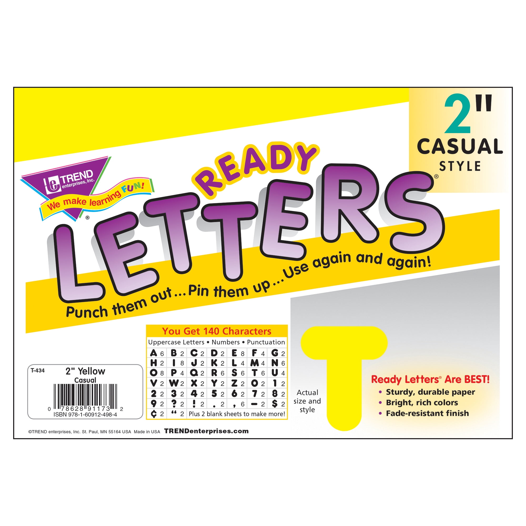 TREND Yellow 2-Inch Casual Uppercase Ready Letters, 852 Pieces
