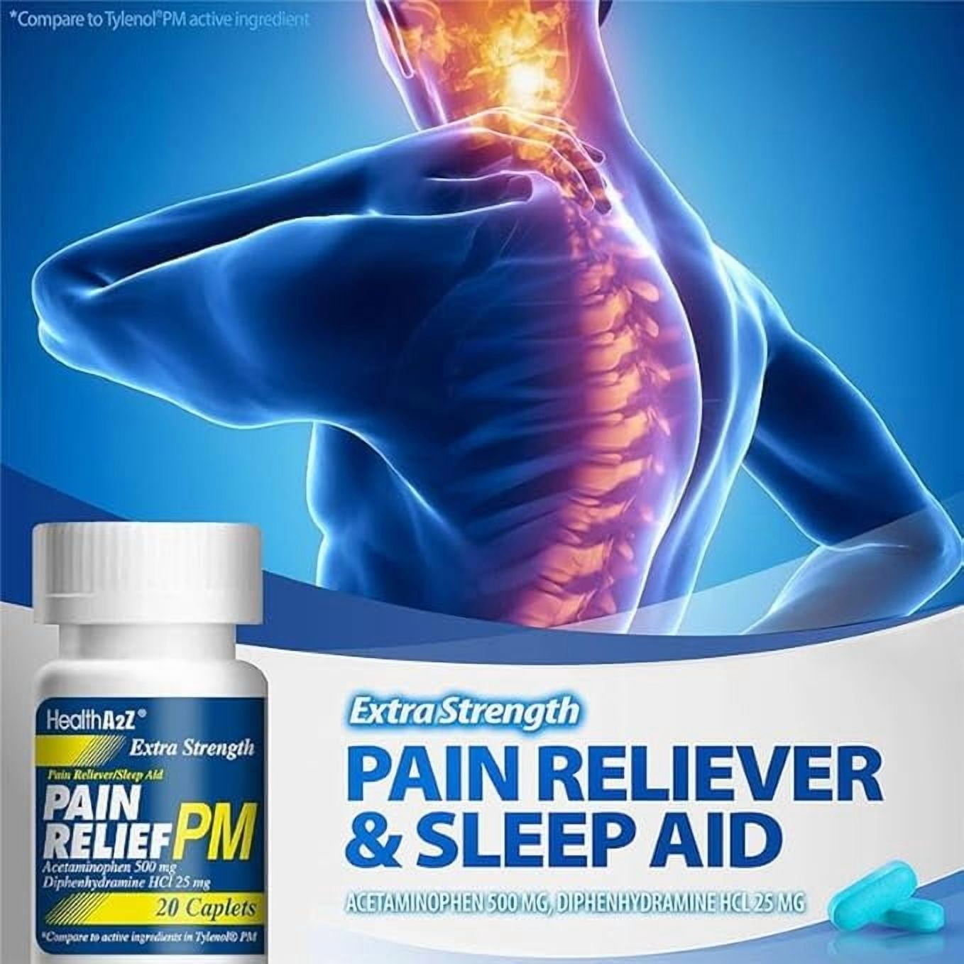 HealthA2Z | Extra Strength Pain Relief PM | 24 Packs of 20 Caplets (480 Caplets Total) | Value Package | Acetaminophen & Diphnenhydramine