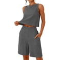 thumbnail image 2 of Costeam Womens 2 Piece Sleeveless Top and Loose Pocket Pants Set Solid Color Soft Stretch Fabric High Waist Casual Wide Leg Pant Outfit Suit, 2 of 6