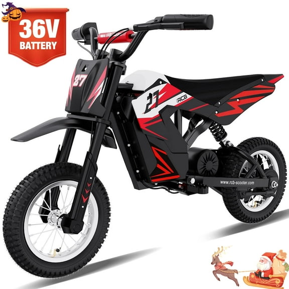 RCB R9X Electric Dirt Bike,36V-300W-10Miles,3 Speed Modes up to 15.5mph,12 inch electric motorcycle for boys and girls,Red
