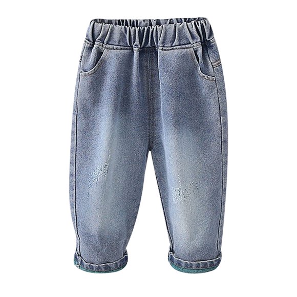 Little Girls Fashion Denim Jeans with Pockets Elastic Mid Waist Pull On Trouser 1-6T Toddler Girl Ripped Pants (2 Years, Blue)