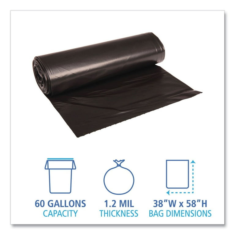 Sak-It™ 60 Gallon Black Low Density Coreless Trash Can Liners (38 x 58