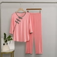 thumbnail image 2 of ZyeKqe Womens 2 Piece Lounge Sets V Neck 3/4 Sleeve Loungewear Tops High Waisted pants Pajamas Outfits, 2 of 7
