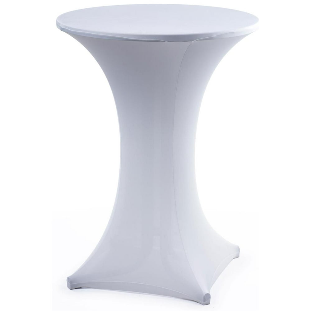 42.25"h Pub Table with White Stretch Fabric Tablecloth, 31.5" Round Bar Table with Folding
