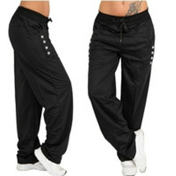 Pants Loose Sports Trousers Straight Leg Casual Women Sweatpants, Black, S