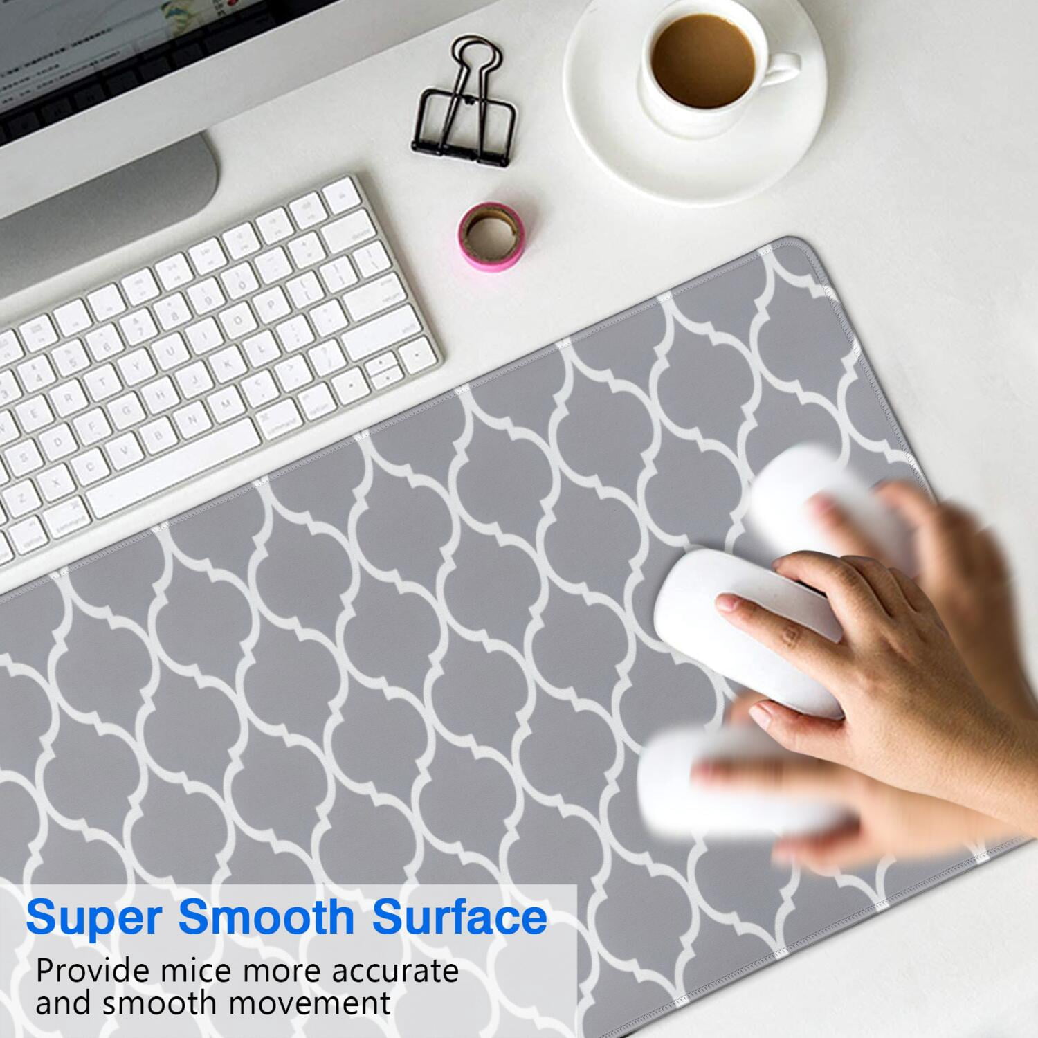 Long Mouse Pads for Desk,Gray Geometric Quatrefoil Pattern Desk Mats on Top Of Desks, Desk Mouse Pad Extra Large with 3mm Non-Slip Base and Stitched Edge for Gaming,Office,Work,Home 31.5"x15.7"