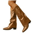 thumbnail image 5 of Knee High Cowboy Boots for Women Pointed Toe Chunky Heels Fold Over Western Boots Wide Calf Cowgirl Boots, 5 of 6