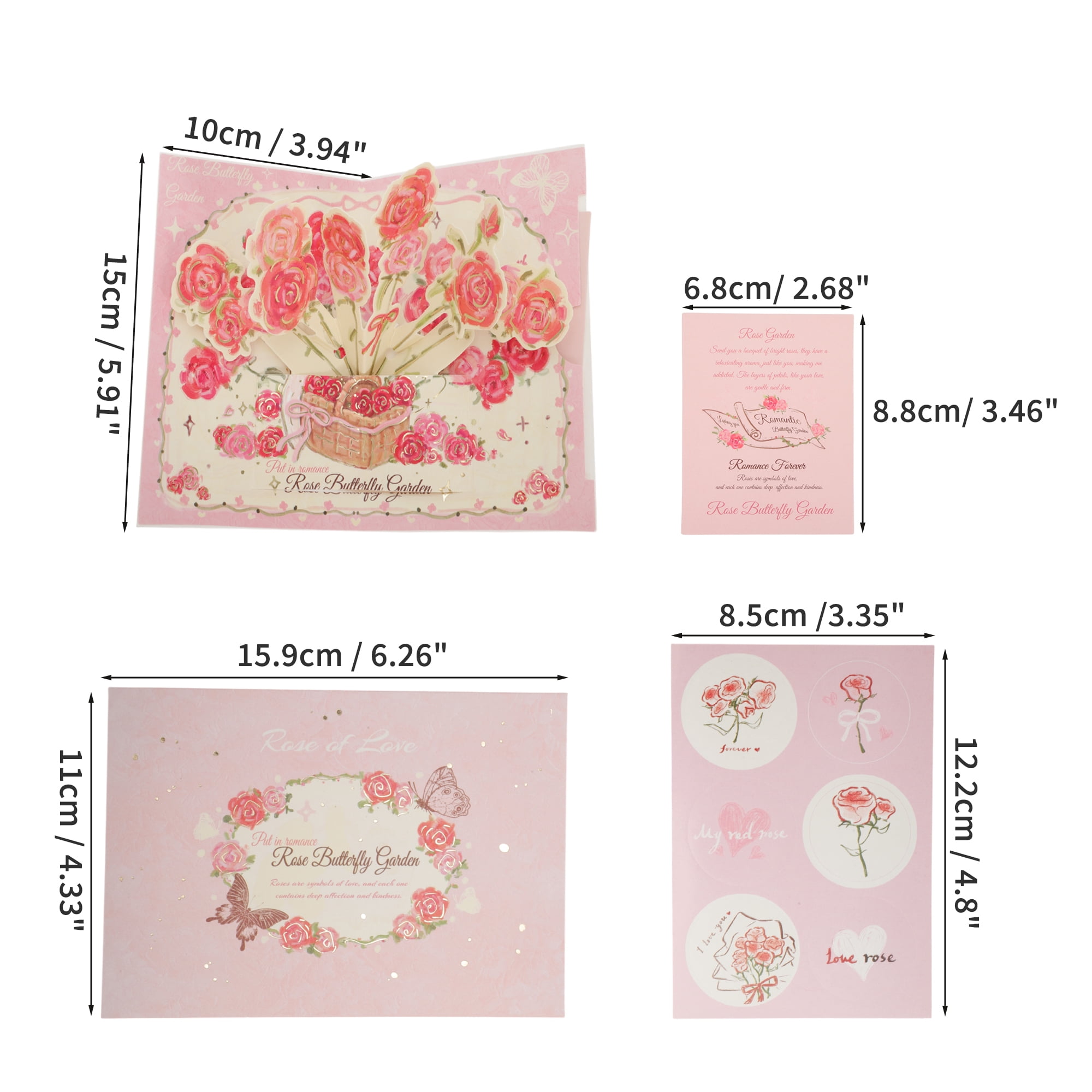 Unique Bargains Floral Pops Up Card 3D Greeting Cards with Envelope Pink Butterfly Rose